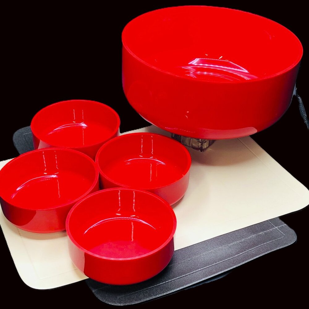 Vintage 1979 Red Salad Bowl Serving SET: Design Andre Morin - IPL Collection